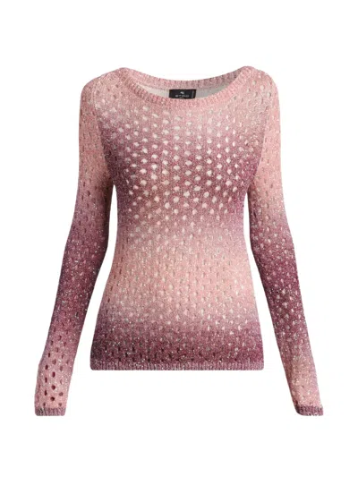 Etro Gradient Open-knit Sweater In Pink