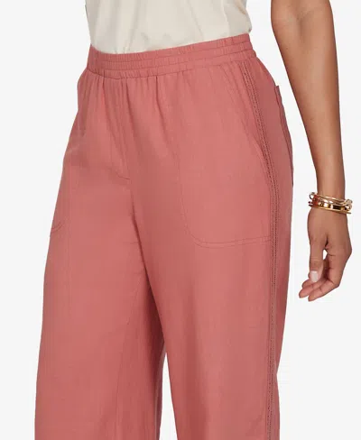 Ruby Rd. Petite Lace Trim Lightweight Pull-on Pants In Pink