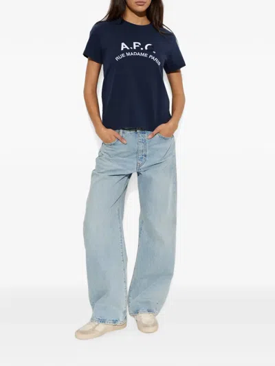 A.p.c. Logo-embroidered T-shirt In Blue