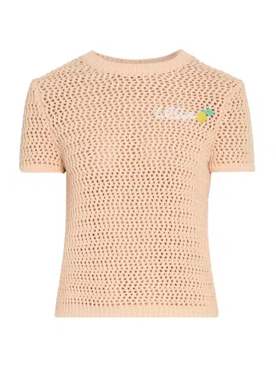 Chloé Chloe Logo-intarsia Open-knit Cotton T-shirt In Brown
