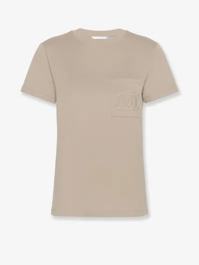 Max Mara Cotton T-shirt With Monogram And Patch Pocket In Neutral