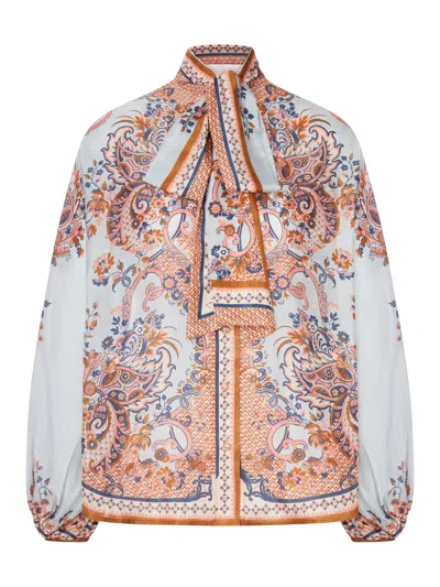 Zimmermann Paisley Floral Pure Silk Blouse With Self-tie Neck Detail In Multi
