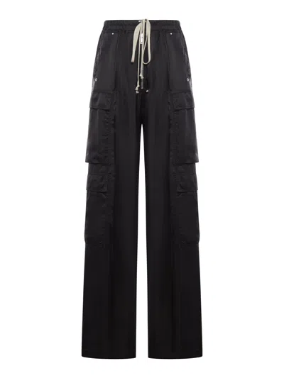 Rick Owens Womens Black Cargobelas Wide-leg Satin Trousers In Black
