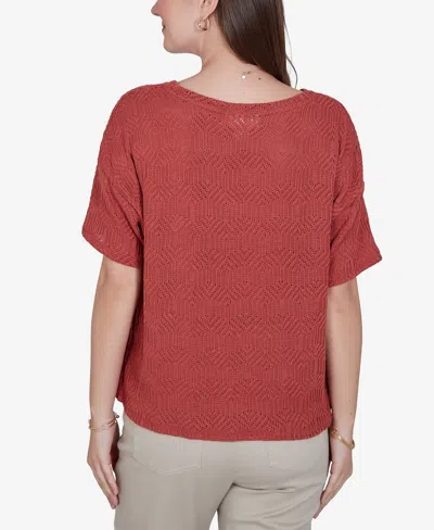 Ruby Rd. Petite Crochet Diamond Textured Knit Top In Brown