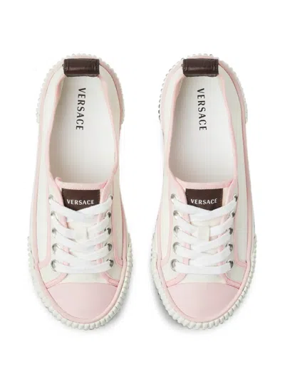 Versace Lace Sneakers Contrast Trim Pull Tab Sole In White