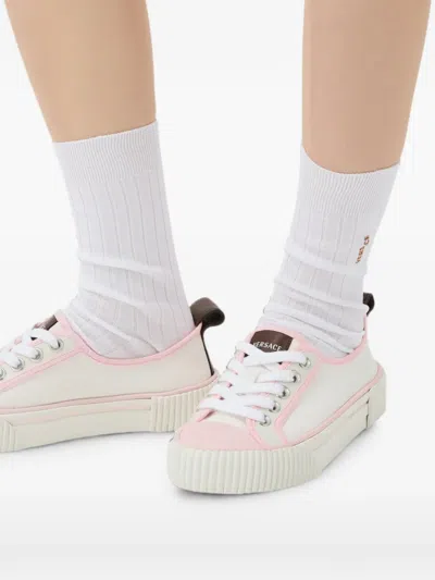Versace Lace Sneakers Contrast Trim Pull Tab Sole In White
