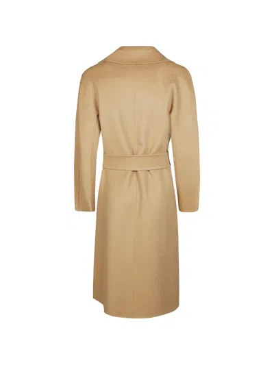 Max Mara Belted Notch-lapels Coat In Neutral