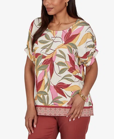 Ruby Rd. Petite Textured Leaf Print Short-sleeve Top In Multi