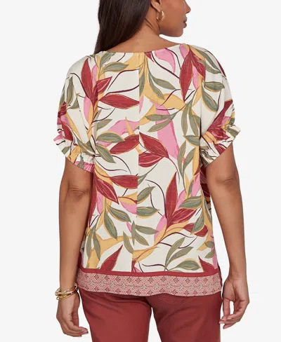 Ruby Rd. Petite Textured Leaf Print Short-sleeve Top In Multi
