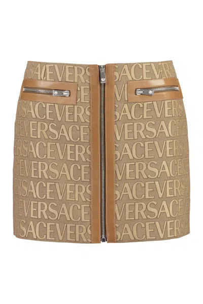 Versace Jacquard Pattern Mini Skirt In Brown