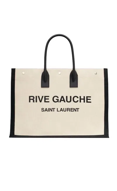 Saint Laurent Rectangular Canvas Tote Bag With Expandable Sides In Multi