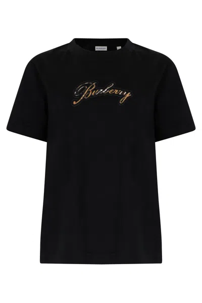 Burberry Check Cursive Logo Cotton T-shirt Clothing In Black