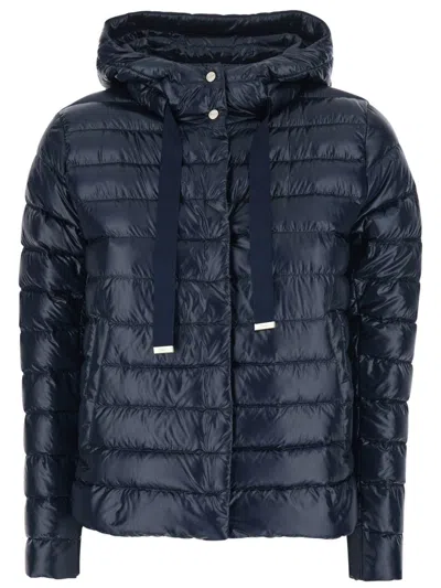 Herno Women Blue Down Jacket With Drawstring Hood And Logo Detail On The Drawstring In Tech Fabric W In Blue