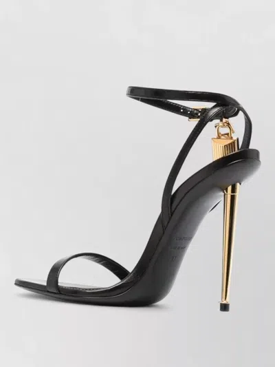 Tom Ford Open Toe Ankle Strap Pump Gold Hardware In Black