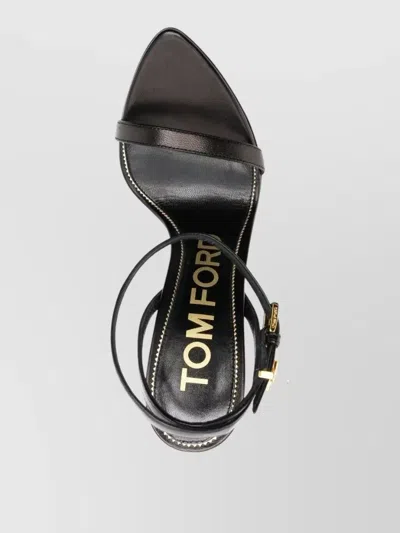 Tom Ford Open Toe Ankle Strap Pump Gold Hardware In Black