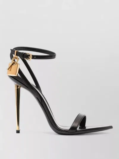Tom Ford Open Toe Ankle Strap Pump Gold Hardware In Black