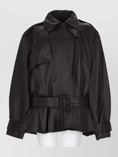 Rotate Birger Christensen Rotate Birgerchristensen Biker Jacket In Lamb Leather In Dark Brown In Black