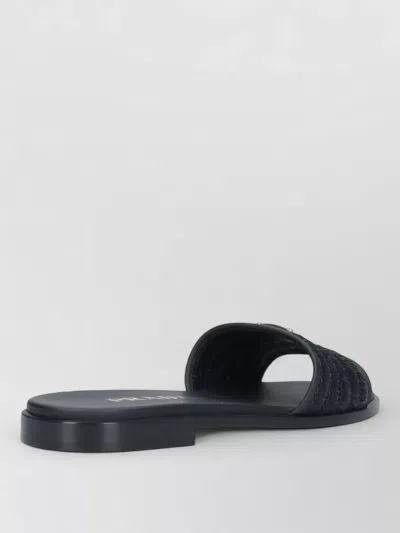 Prada Black Sandals With Woven Strap And Logo Accents In Black