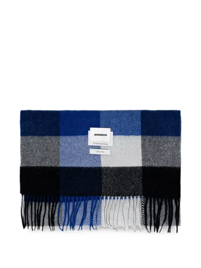 Ader Error Check-pattern Fringed Scarf In Blue
