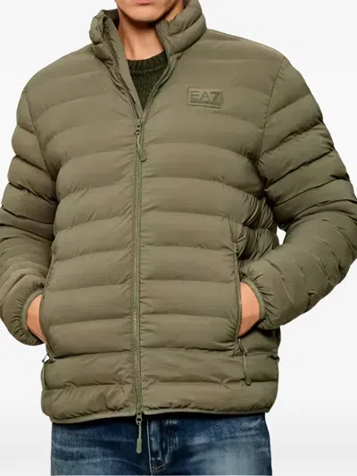 Ea7 Quilted Logo-patch Jacket In Green