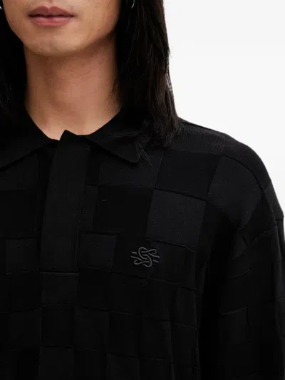 Filling Pieces Rugby Check-pattern Logo-embroidered Sweatshirt In Black