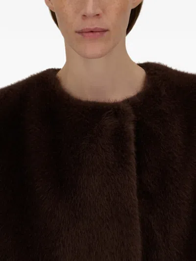 Herno Mid-length Faux Fur Vest With Concealed Closure And Welt Pockets In Brown