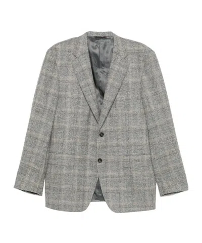 Canali Check-pattern Single-breasted Blazer In Gray