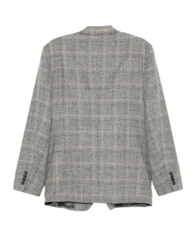 Canali Check-pattern Single-breasted Blazer In Gray
