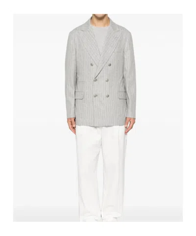 Brunello Cucinelli Pinstripe-pattern Double-breasted Blazer In Gray
