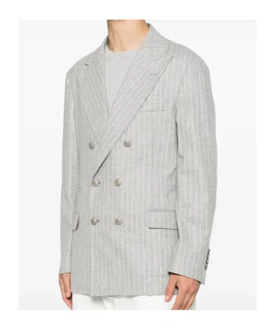 Brunello Cucinelli Pinstripe-pattern Double-breasted Blazer In Gray