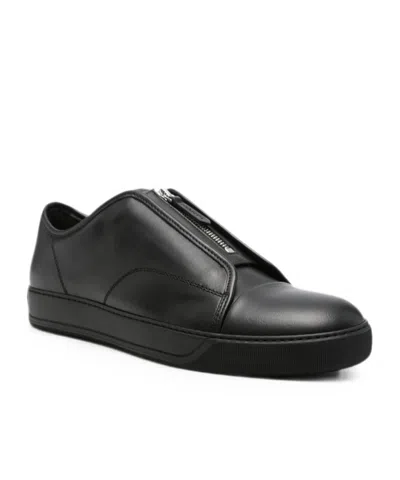 Lanvin Zip-front Leather Sneakers In Black