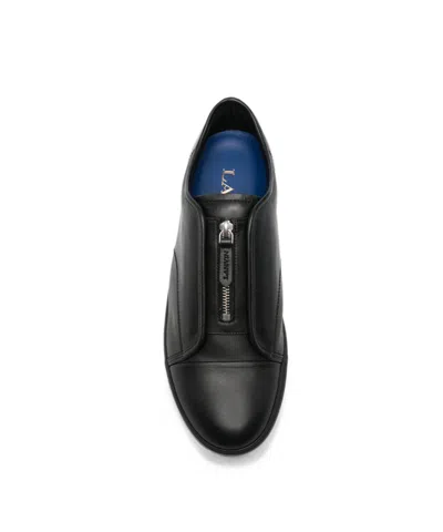 Lanvin Zip-front Leather Sneakers In Black