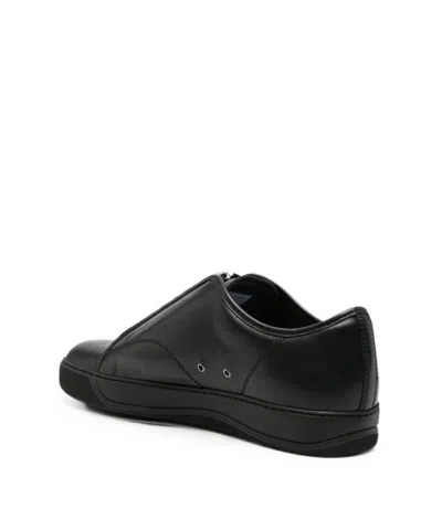 Lanvin Zip-front Leather Sneakers In Black