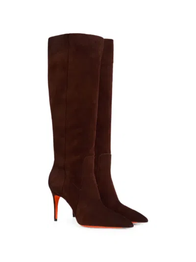 Santoni Pointed-toe Calf Leather Boots In Brown