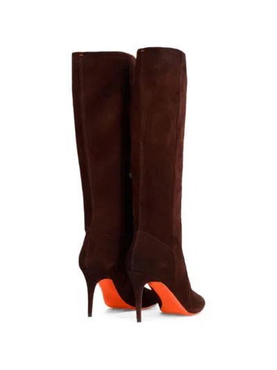 Santoni Pointed-toe Calf Leather Boots In Brown
