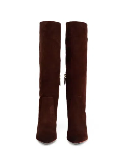 Santoni Pointed-toe Calf Leather Boots In Brown
