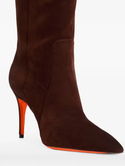 Santoni Pointed-toe Calf Leather Boots In Brown