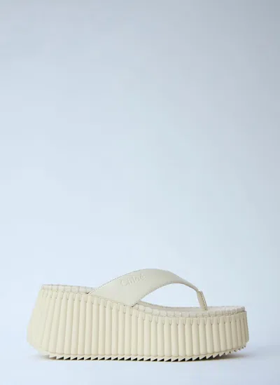 Chloé Leather Nama Platform Thong Sandals 50 In White