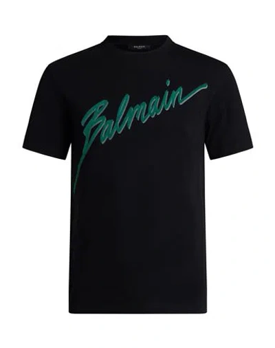 Balmain Man T-shirt Midnight Blue Size L Cotton In Black