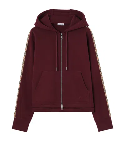 Burberry Harper Checked Cotton-jersey Zip-up Hoodie In Red