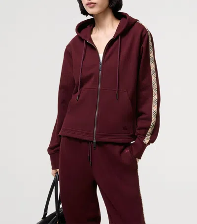 Burberry Harper Checked Cotton-jersey Zip-up Hoodie In Red