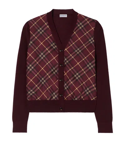 Burberry Check Panel Wool Silk Cardigan In Red