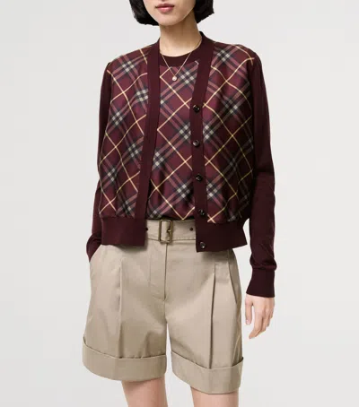 Burberry Check Panel Wool Silk Cardigan In Red