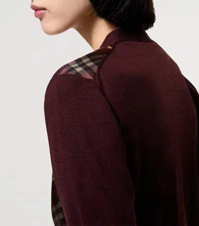 Burberry Check Panel Wool Silk Cardigan In Red