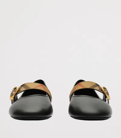 Burberry Robin Check-strap Leather Ballerina Flats In Black