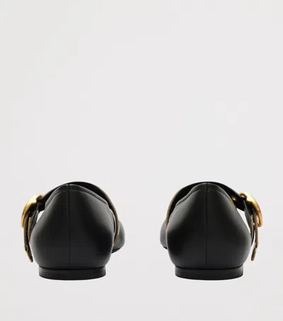 Burberry Robin Check-strap Leather Ballerina Flats In Black