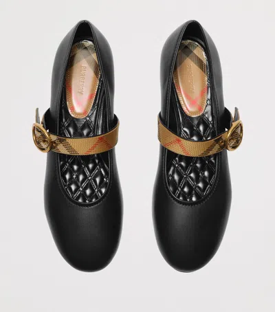 Burberry Robin Check-strap Leather Ballerina Flats In Black