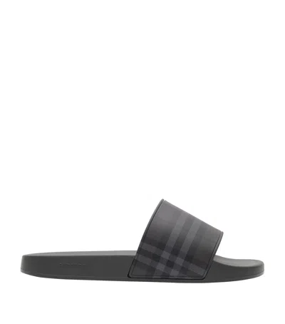 Burberry Check Slides In Gray