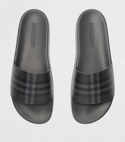 Burberry Check Slides In Gray