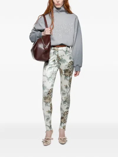 Acne Studios Brushed Cotton Fleece Funnel Neck Logo Sweatshirt With Balloon Hem In Gray